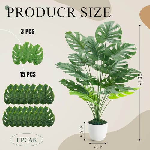 Der Rose 28" Fake Plants Large Artificial Monstera Faux Potted Plants Indoor Tall Tree for Living Room Decor - Image 4