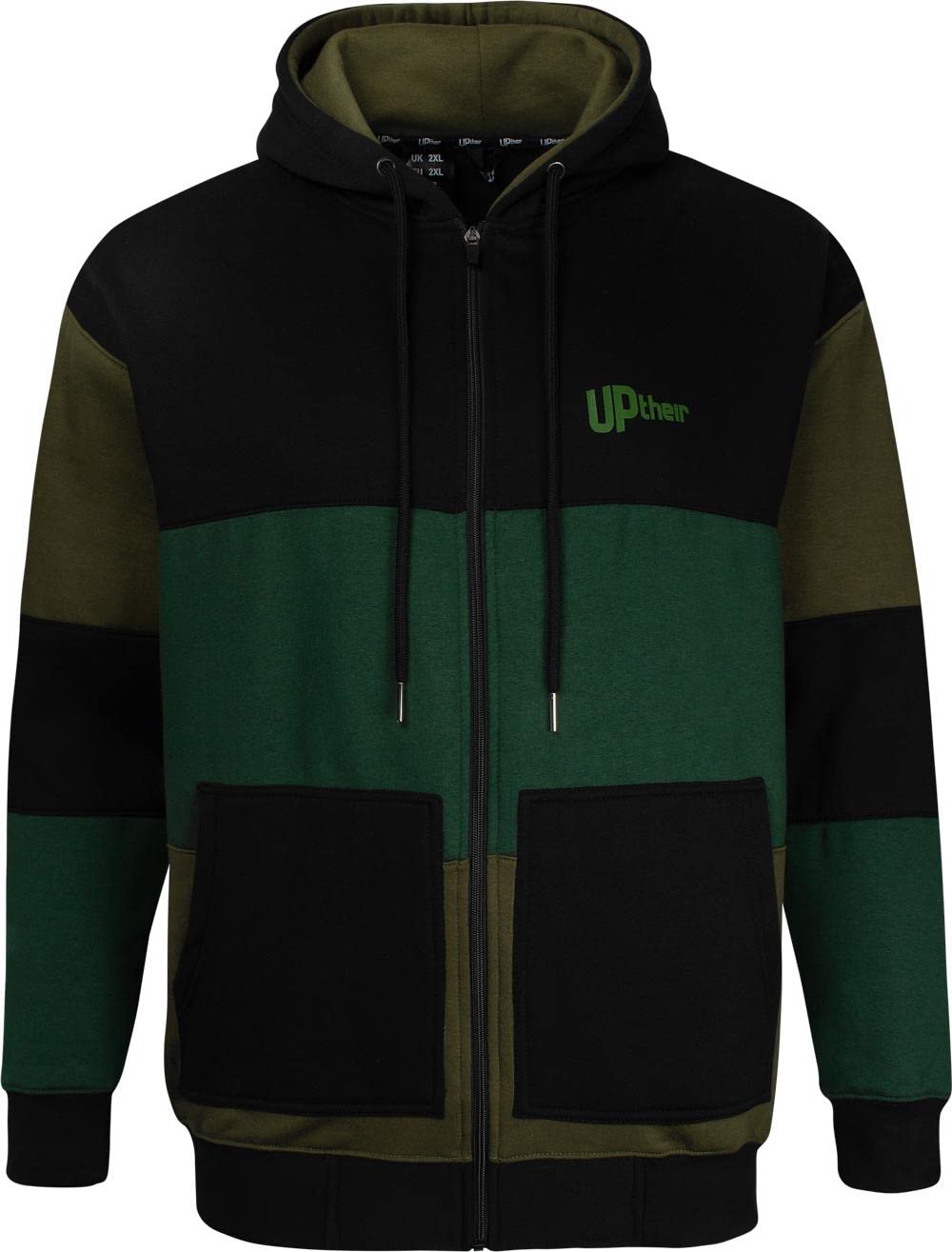 Uptheir Apollo Men's Zip Hoody with Pouch Pockets in Black and Green (UK, Alpha, M, Regular, Regular)