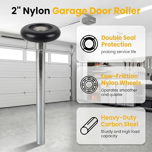 Image of 10 Pack 7 inch Stem Black 2 inch Sealed Nylon Commercial Garage Door Roller, Ultra Quiet Long-Lasting Durable High Load, Use Double Seals Precision Bearings for Home&Commercial