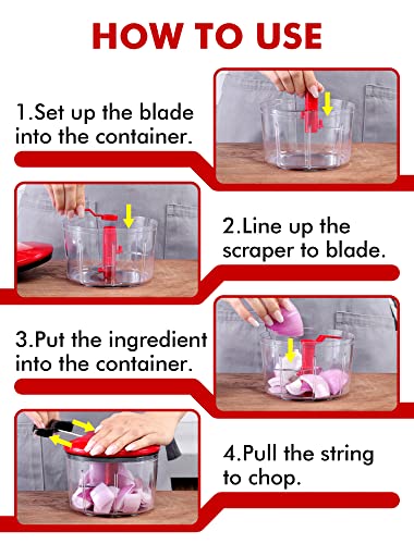 Food Chopper, Pull Onion Chopper Dicer, Hand Powered Food Chopper, Fast Cutting Hand Chopper Mincer For Oinon, Garlic, Nut, 3.4 Cups 0.8L, Red #TOP7