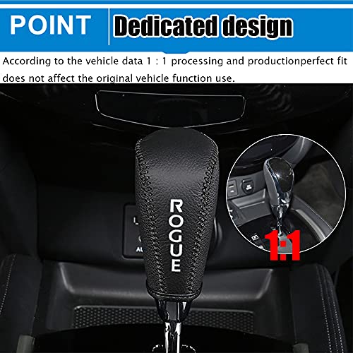 Great-Luck Genuine Leather Automatic At Gear Shift Knob Cover Protector Trim,The Car Interior Accessories(Black Stitches) For Nissan Rogue Sport(2017 2018 2019 2021) Rogue(2014-2020) #TOP5