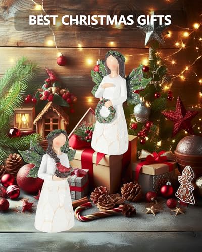 Image of GoGnome Set of 2 Sparkling Christmas Angel Figurines with Glitter Wings and Festive Accents - 5.1'' Ornaments Perfect for Holiday Decor Christmas Decorations (Xmas Angels)