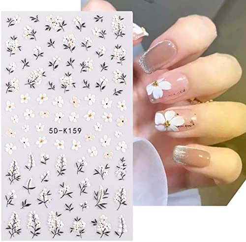 Yosomk Flower Nail Art Stickers 5D Embossed Nail Decals Spring Daisy Nail Art Design Self Adhesive Nail Supplies White Yellow Colorful Flower Nail Stickers For Women Manicure Decoration #TOP5