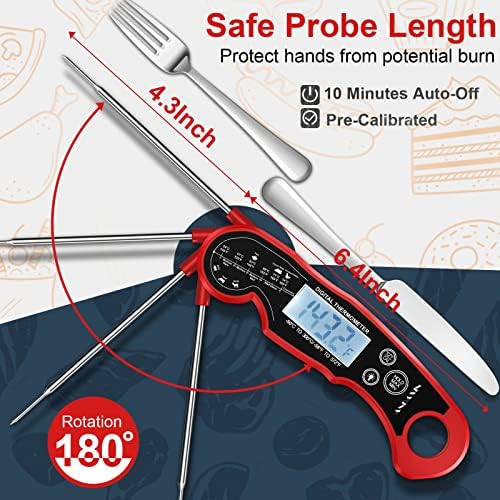 Meat Thermometer Digital for Grilling and Cooking - ANDAXIN Waterproof Ultra-Fast Instant Read Food thermometers with Backlight & Calibration for Kitchen, Deep Fry, BBQ, Grill(Red/Black), LCD — view 4