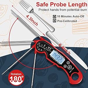 Meat Thermometer Digital for Grilling and Cooking - ANDAXIN Waterproof Ultra-Fast Instant Read Food thermometers with Backlight & Calibration for Kitchen, Deep Fry, BBQ, Grill(Red/Black), LCD — photo 5 of 6