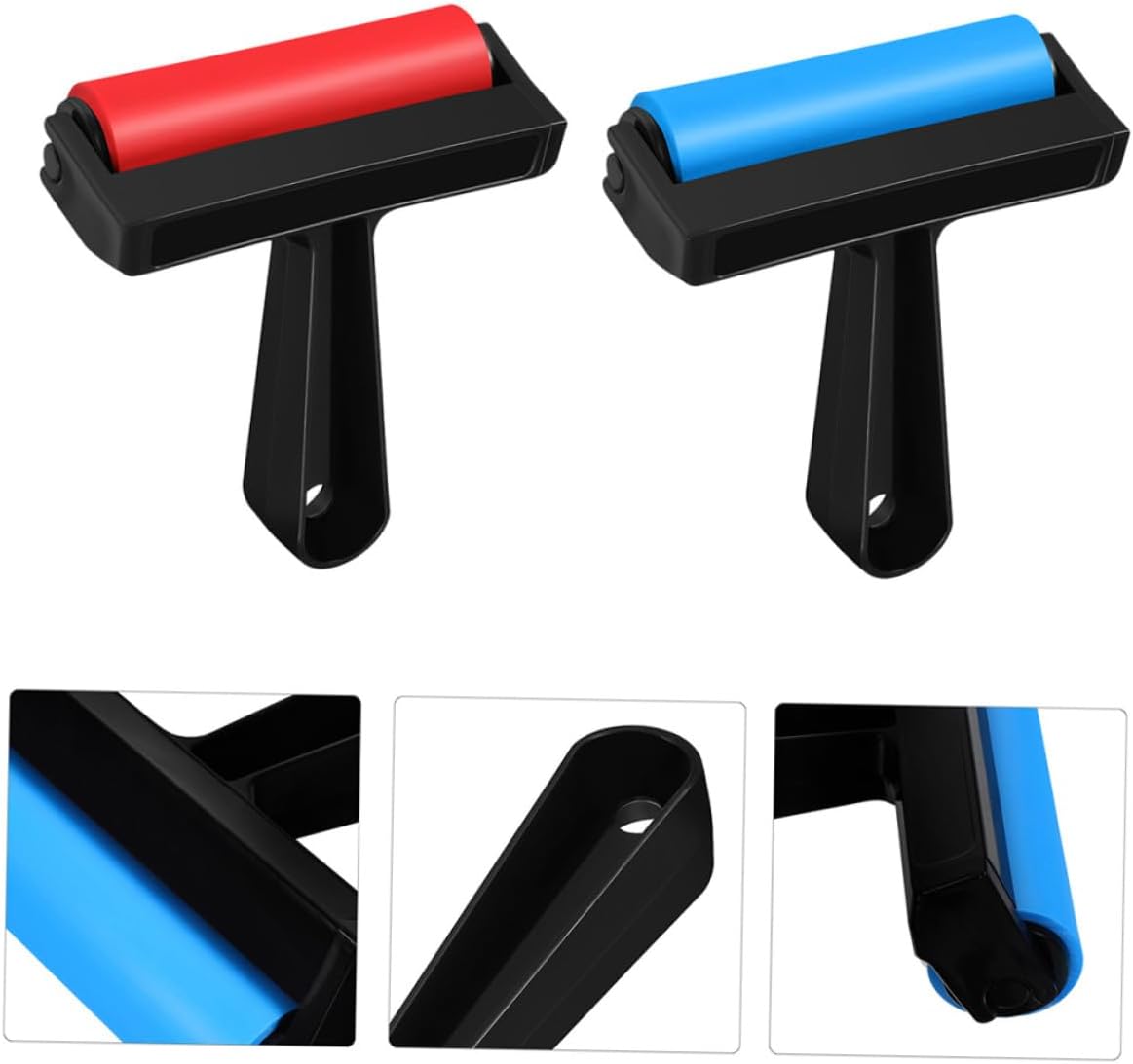 Homoyoyo 4pcs Red and Blue 10cm Printing Brayers Roller Set, Plastic Ink Applicator Rollers for Paper Crafting, Printmaking, Stamping, and Wallpaper Art Projects