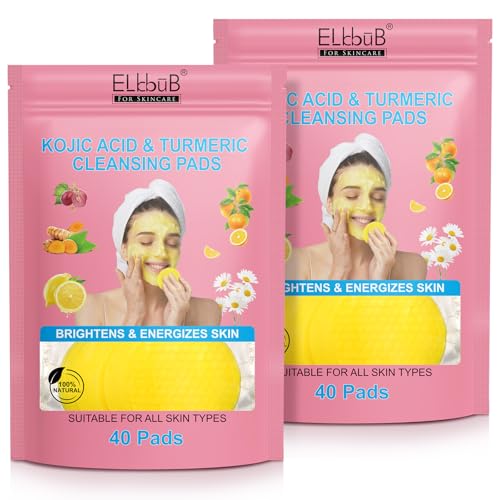 Turmeric Kojic Acid Cleansing Pads - Brightening & Energizing Skin | Deep Clean Pores Remove Excess Keratin Firming Face Treat Acne Scars & Dark Spots | Suitable for All Skin Types