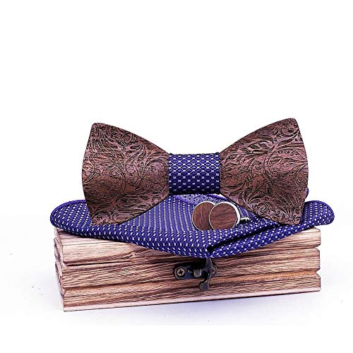 Niustore Nœud papillon en bois élégant + boutons de manchette + pochettes + boîte en bois pour banquet de mariage Cadeau pour hommes, lilas, Taille Unique Cover