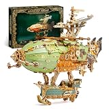FUNPOLA LED Puzle 3D de Fusta Model de dirigible - Steampunk Maquetes per a Construir Adult amb LED - Construcció de Model de dirigible de Fusta per a Adults (Verd)