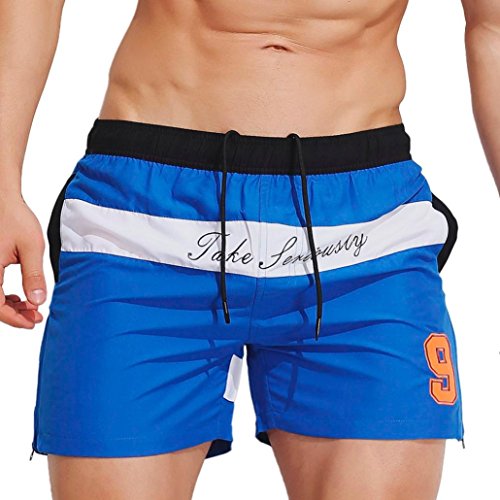 Rawdah Pantalones cortos de baño transpirable para hombre Pantalones cortos de baño traje de baño Bikini de desgaste delgado (Azul, L2)