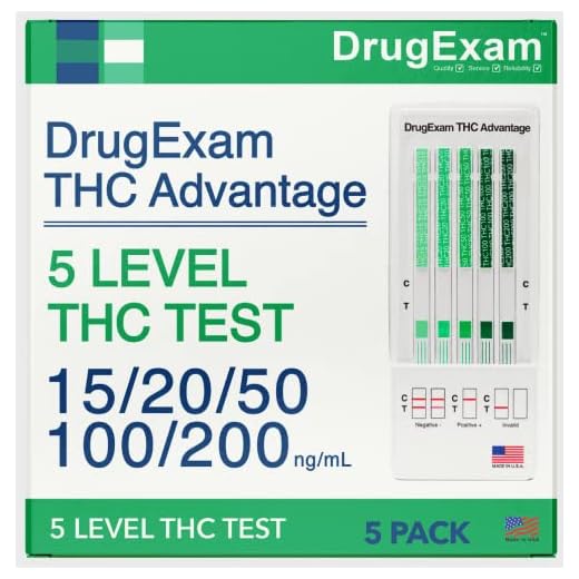 5 Pack - DrugExam THC Advantage Made in USA Multi Level Marijuana Home Urine Test Kit.Highly Sensitive THC 5 Level Drug Test Kit. Detects at 15 ng/mL, 20 ng/mL, 50 ng/mL, 100 ng/mL and 200 ng/mL (5)