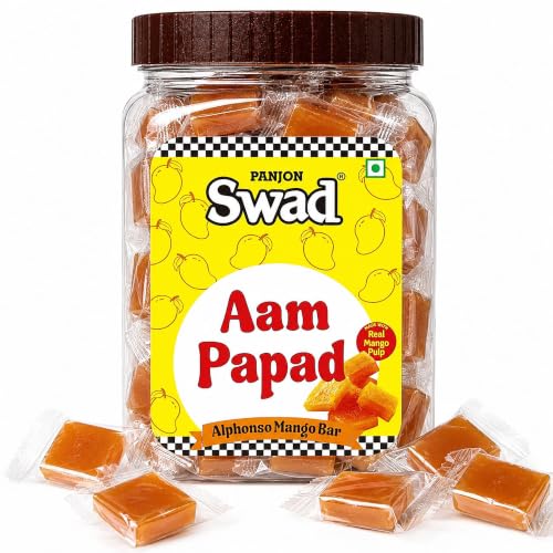 Image of Panjon Swad Aam Papad Candy - Real Mango Pulp Toffee,Sweet Mango Flavor Treats,320g jar