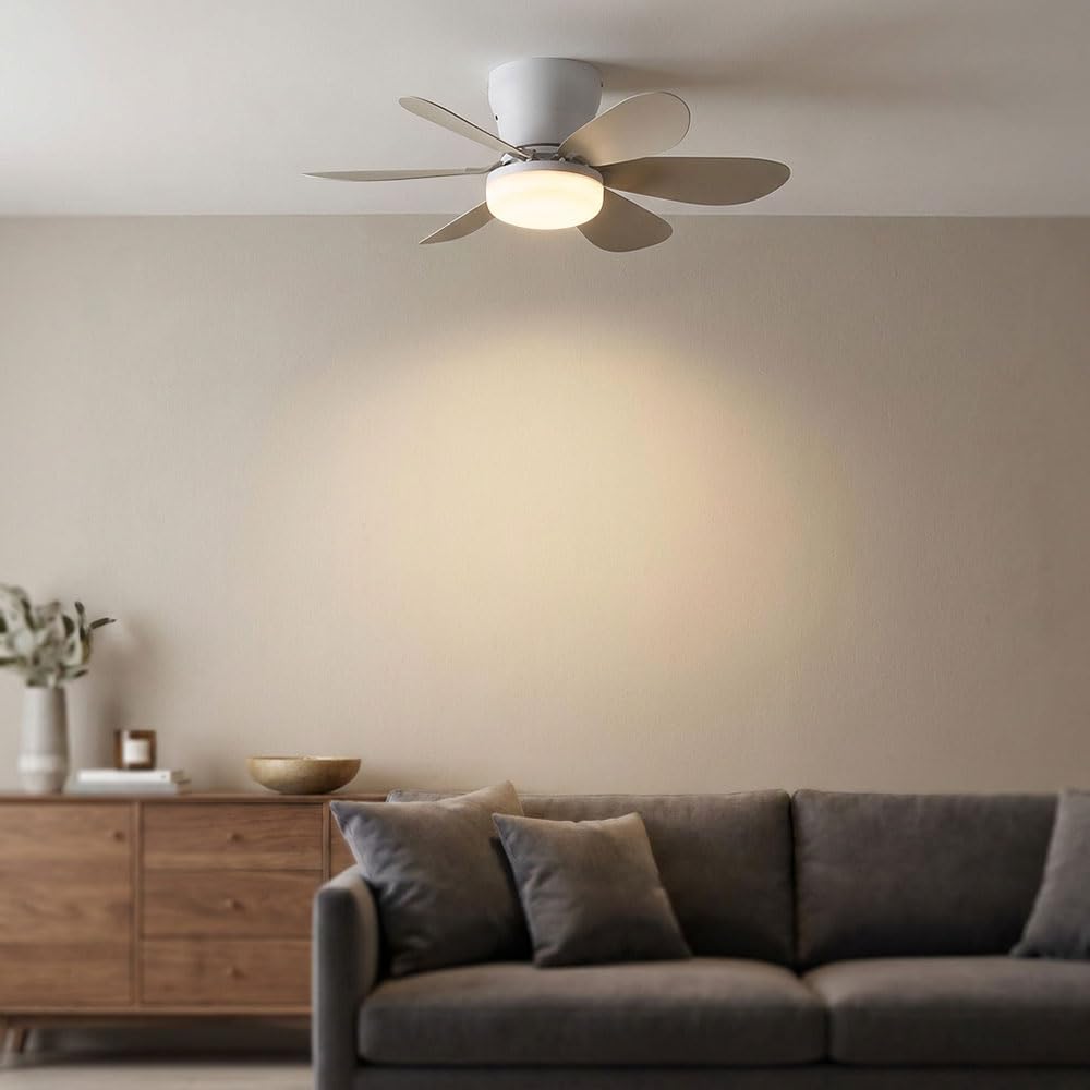LED Deckenventilator Deckenleuchte Wohnzimmerlampe Dimmbar Weiß sand D 51 cm