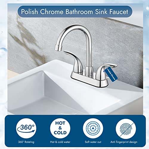 Cinwiny 4 Inch Centerset Bathroom Faucet Polish Chrome Deck Mount Two Handles Vanity Vessel Sink Mixer Tap Lavatory Basin 360° Swivel Spout With Water Supply Hoses And Pop Up Drain #TOP2