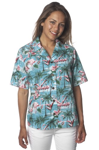 Benny's Womens Flamingos Hawaiian Shirt (M, Aqua)
