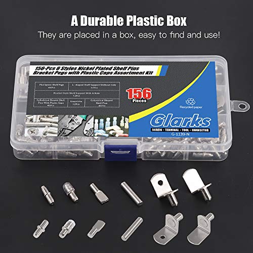 Glarks 156Pcs 6 Styles Shelf Pins Kit, Nickel Shelf Support Pegs, PVC