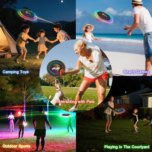 Light up Flying Disc-16 Millions Colors, 48 LEDs & 13 Light Modes, LED Flying Disc for Adults, Kids & Teens, Glow in the Dark Ring, Waterproof Party Toy Christmas Birthday Gift, Age 6+ (black, 10.6in)