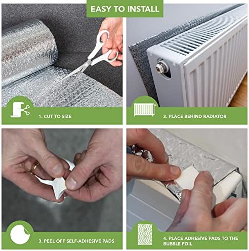 BLOSTM Bubble Insulation Foil 5m x 60cm - Radiator Insulation Foil Reflector Thick Heat Reflective Bubble Wrap Radiator Foil Reflector with Adhesive Pads Saves Energy & Money - Cover 3+ Radiators