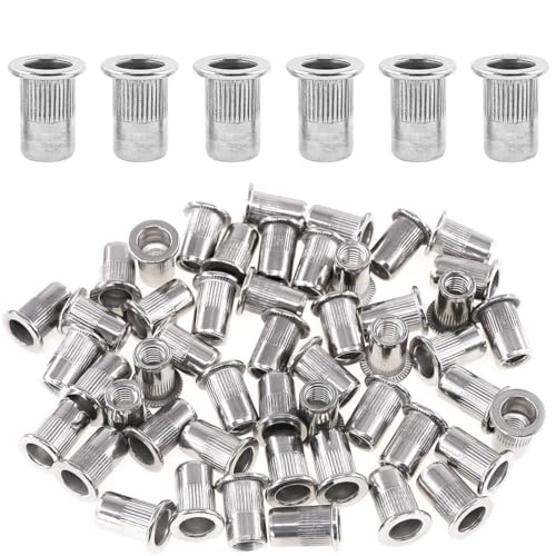 QIBZI Écrous à sertir,M6 tête plate rayé aluminium aveugle Rivet écrou capuchon moleté aveugle Rivets (100 pièces)