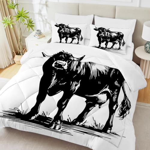 PNHCL Vaca Lechera Edredon Estampado 4 Estaciones, Animal Edredón Relleno Nórdico Cama 80/90, Casa de Campo Edredones Reversible 155x220 cm para Infantil Decoracion Dormitorio, Negro