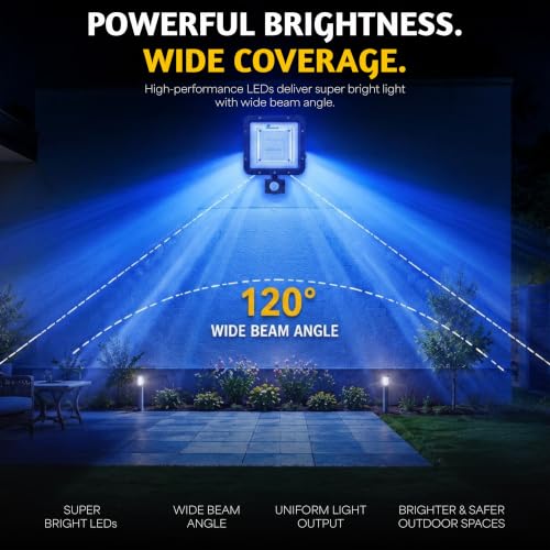 Image of Forus 50W LED Flood Light Blue with Motion Sensor Auto On Off Day Night Mode Waterproof Outdoor Security Light for Garden Parking Garage Factory Warehouse Shop High Bright Floodlight 4Yr Warranty-1Pc