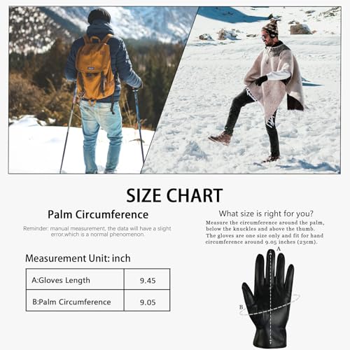 Long Keeper PU Lederhandschuhe Herren Winter Veganes Leder Touchscreen Thermo Warme Handschuhe Schwarz zum Fahren Motorrad Laufen Radfahren