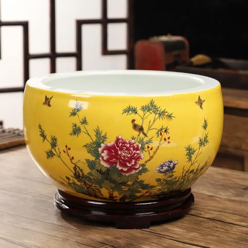 iumLeap Flower Pots Succulent Platter Basin Hydroponic Plants Flowerpot Desktop Bowl Lotus Basin Chinese Pot Ceramic Daffodil Flowerpot Indoor Or Outdoor Decoration, G-25 * 14cm