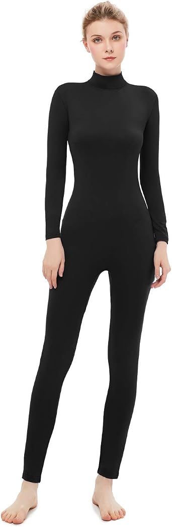 Womens Turtleneck Jumpsuit Long Sleeve Bodycon Footless Spandex Footed Bodysuit Costume Unitard