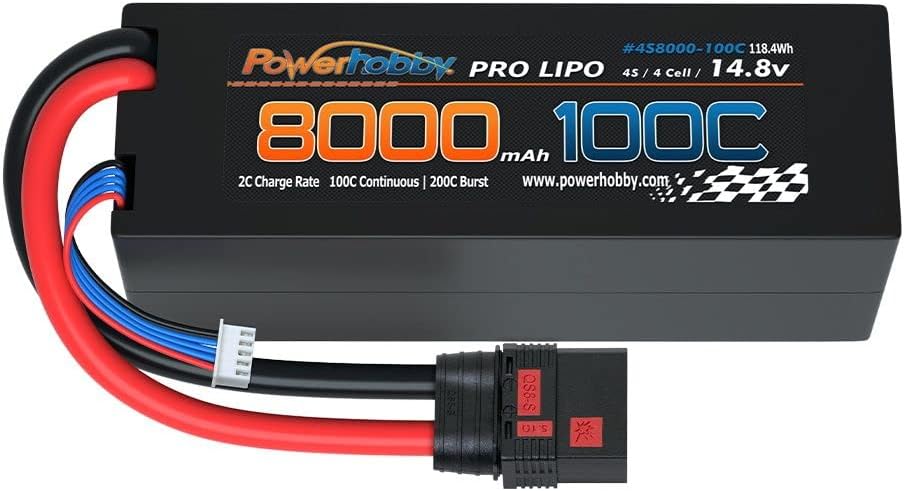 Powerhobby 4s 14.8V 8000MAH 100C Lipo Battery w QS8 Plug Hard Case 8AWG Wire