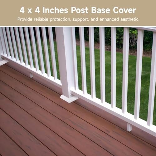 8 Pcs 4\" Vinyl Post Skirts, Split Style Vinyl Fence Post Skirts, White Post Sleeves, Vinyl Column Wraps for Outdoor Vinyl Stair Rails, Two-Piece England Base Trims for Porch