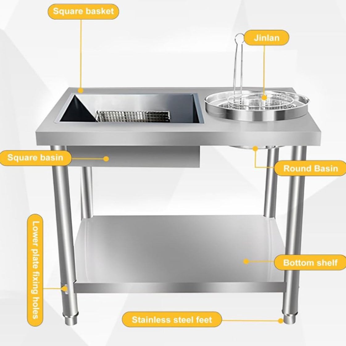 Tavolo per impanatura commerciale in acciaio inossidabile, stazione di preparazione del pollo fritto per ristoranti, piano di lavoro facile da pulire per la preparazione degli alimenti per catering e