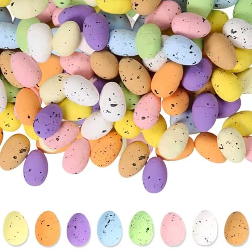 50 pièces Décoration de Pâques - Œufs de Pâques colorés en mousse avec pois pour le bricolage, mini œufs de Pâques comme décoration de Pâques,...