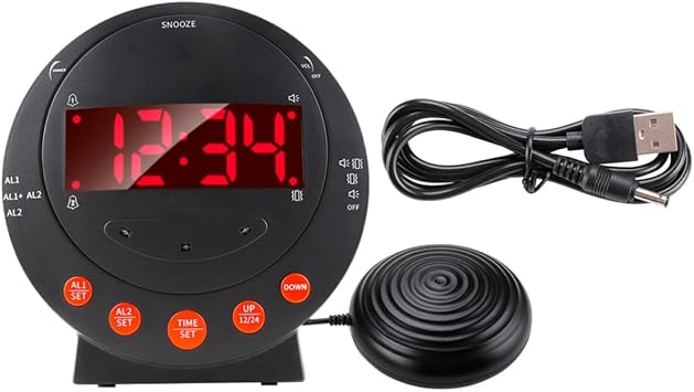 Vibrating Alarm Clock Loud Digital Wake Alarm, with Bed Shaker, Black