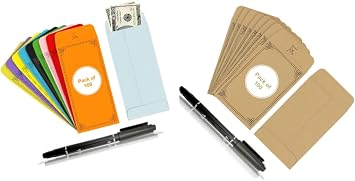 100 Pack Each Brown & Multi Small Coin & Cash Envelopes with Black Pen 130 GSM Paper Mini Envelopes with Gummed Flap, Seed Storage Envelopes, Tip envelopes, Cash, Keys, Jewelry, and Small Parts