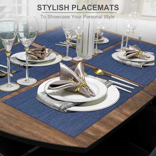 Tapis de table vinyle bleu marine lot de 6 durable lavable protège table bois - 7