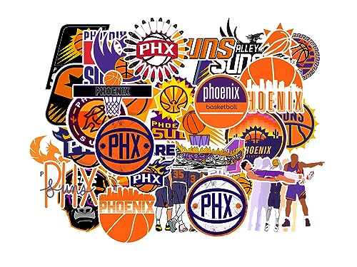 34 PCS Phoenix Vinyl Suns Basketball Star Stickers for Water Bottle, Laptop, Bicycle, Computer, Motorcycle, Travel Case, Car Decal Decoration Sticker Graffiti Decals