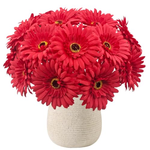 FOUSUKA 20 Pcs Fake Silk Gerbera Daisy Artificial Flowers with