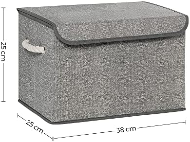 SONGMICS Storage Boxes with Lid, Set of 3 Fabric Storage Boxes and Organiser Bins with Cotton Handles, Linen Pattern, Grey RFB013G02