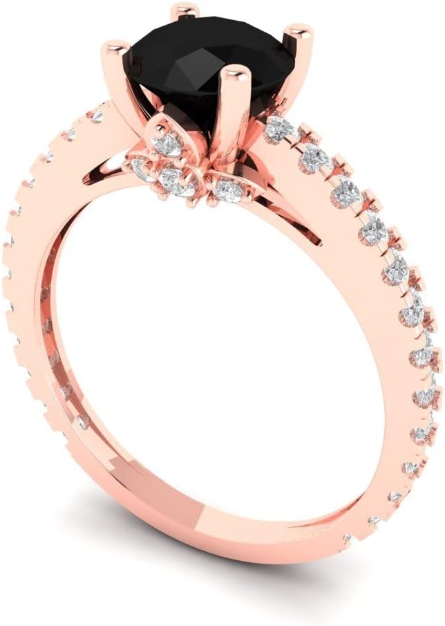 Clara Pucci 1.465 cttw Onyx 14K Rose Gold Solitaire with Accents Ring for Women - Cocktail Statement Fashion Jewelry Gift (6.5mm, Round Cut) - Image 2