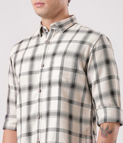 Image of TURMS Men's Casual Checks Shirts, Odor Control, Moisture Wicking, Button Down Collar, Cool Tech Cotton Fabric, Tailored Fit, Full Sleeve