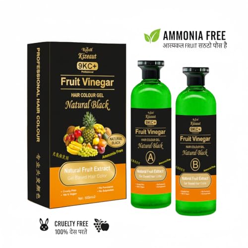 Image of Kamill Kizeaut Fruit Vinegar Natural Black Hair Color Gel 1000 ml | Stain Free Gel-Based Hair Color With Non Drip Formula | No Ammonia | Cover Greys | Long Lasting Brown Shade for Men & Women (500 ml x 2)