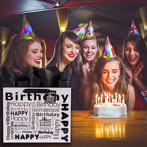 Elephant-Package White And Black Large Gift Bag With Tissue Paper, Happy Bithday Gift Bag For Men Women Birthday - 12.6" X 10.25" X 4.7", 1 Pcs #TOP4
