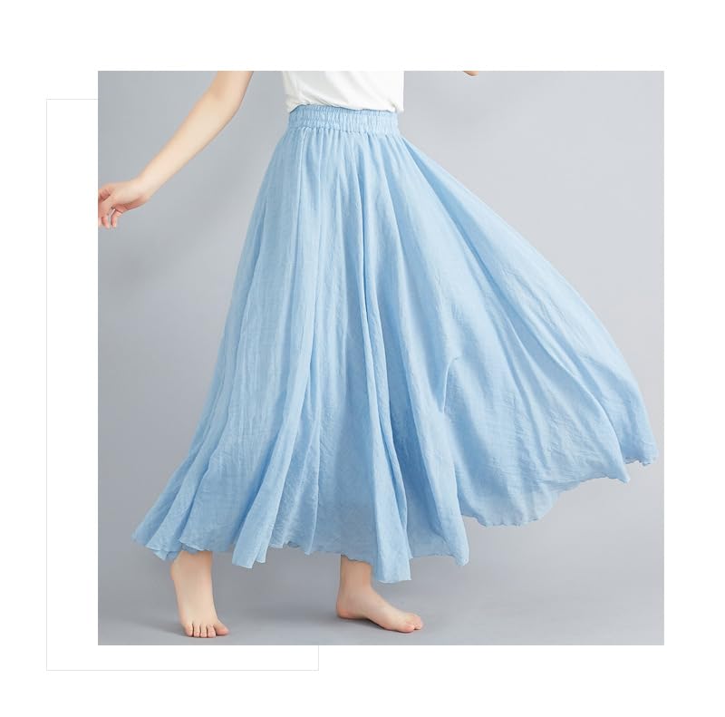 Gonna da donna in lino, maxi gonna in cotone e lino, gonna boho, estiva, tinta unita, per il tempo libero, gonna a pieghe da donna