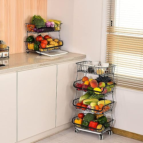 Miniatura 2 de Cesta De Frutas Metal 4 Pisos Cestas De Frutas Y Verduras Con Ruedas, Cesta Almacenamiento Cocina, Frutero, Verdulero, Organizador Cocina