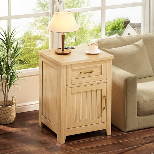 Decofy Farmhouse Nightstand with Charging Station, Set of 2 Modern End Tables with Large Storage and One Drawers, Outlets, USB Ports & Type-C Ports, Wood Rustic Nightstands for Bedroom (Oak) by Decofy - Used condition - US$69.10