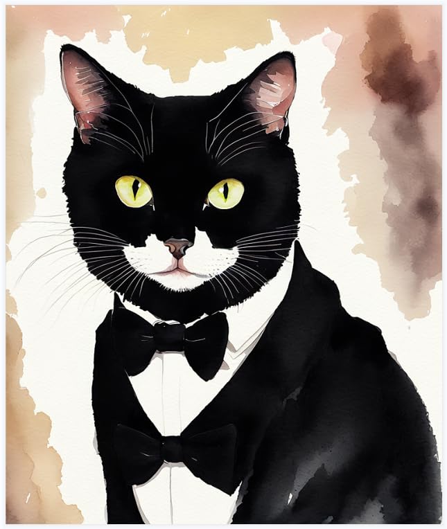 Kit Pittura A Olio Con I Numeri ZMHZMY – Gatto Nero Tuxedo Su Tela 16x20 Pollici, Colori Acrilici E Pennelli Inclusi, Fai Da Te Per Adulti E Principianti
