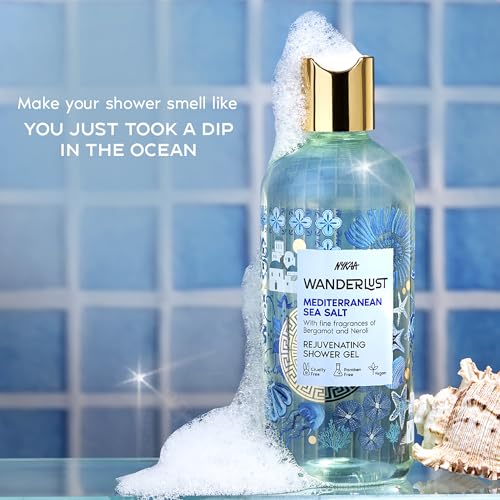 Image of Nykaa Wanderlust Mediterranean Sea Salt Shower Gel, 300 ml| Nourishes & Rejuvenates | Gentle Cleanser| Refreshing bodywash | Enriched With hydrating Glycerine | Paraben-Free, Vegan | Suitable for All Skin Types | Nourishes & Rejuvenates, Enriched With Hydrating Glycerine, Paraben-Free, Vegan, Suitable for All Skin Types