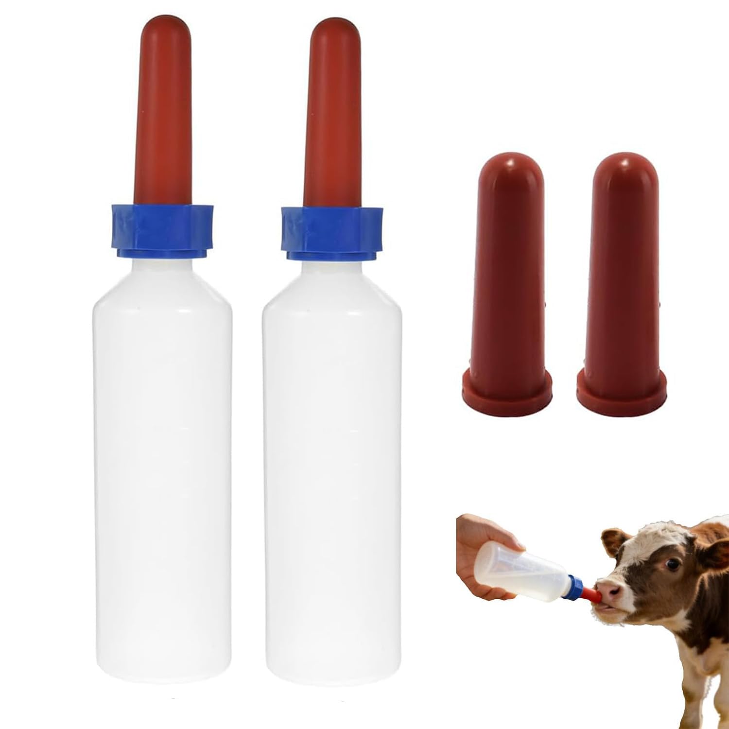 500 ml karmniki do mleka cielęcego, 2 sztuki butelek dla cieląt + 4 szt. smoczków, butelek do karmienia, z przezroczystą stopniowaną skalą, odpowiedni dla cieląt