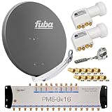 FUBA 16 TEILNEHMER DIGITAL SAT ANLAGE DAA850A + 0,1dB LNB Full HDTV 4K + PMSE Multischalter 9/16 + 50 Vergoldete F-Stecker Gratis dazu