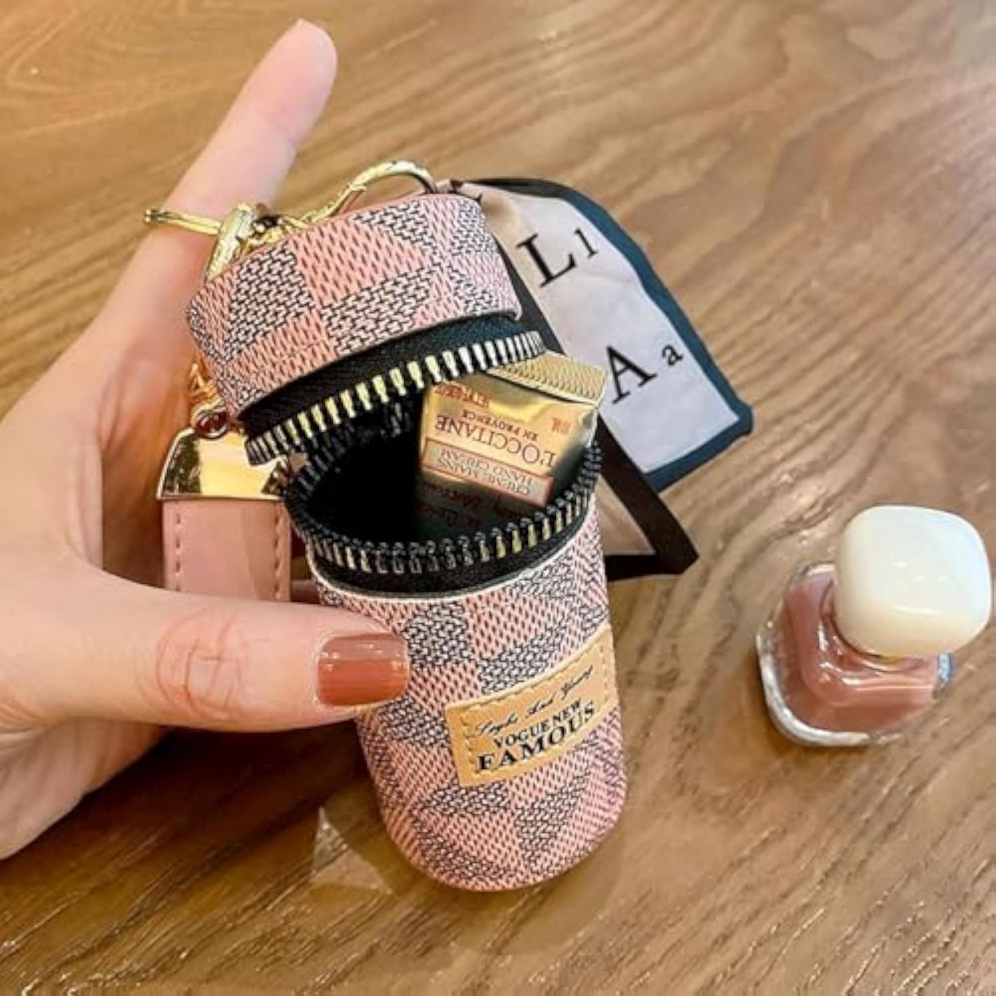 Leather Lipstick Organizer with Keychain